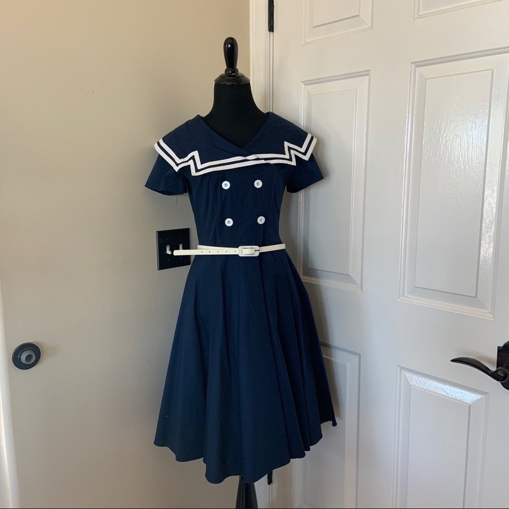 Maggie Tang Nautical Blue and White Swing Dress S